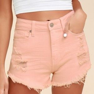 Lulus Light Pink High-Waist Cutoff Denim Shorts